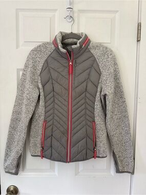 XERSION Women's Grey Hybrid Quilted Jacket with Pink Trim